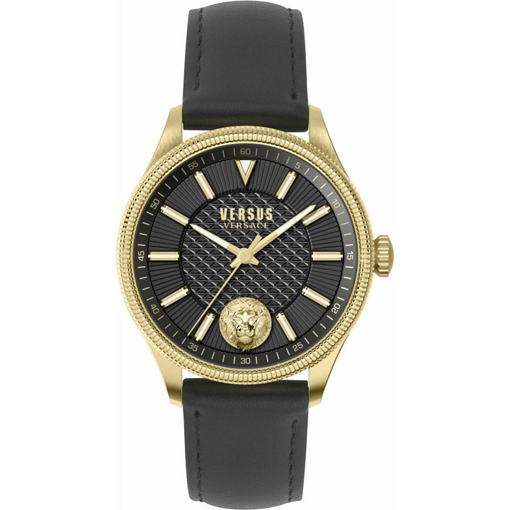 Versus Versace Watch COLONNE IP Yellow Gold Black Dial Black Strap 45MM